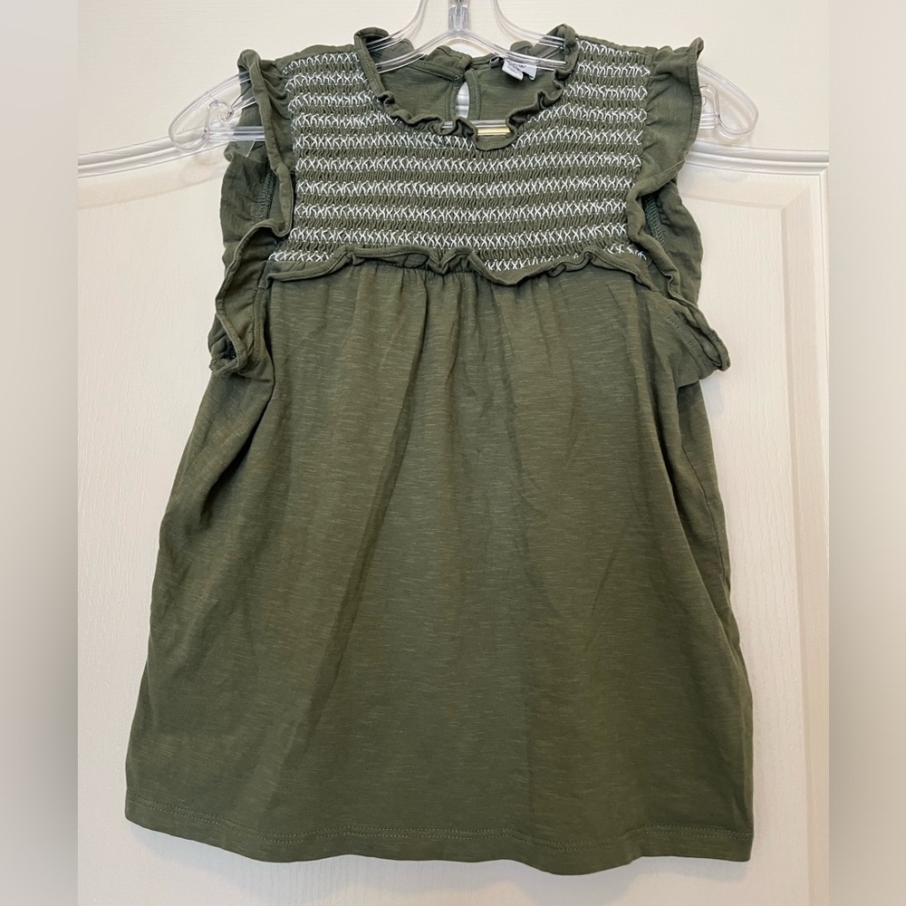 🌸2/20 J.Crew Olive Flutter sleeve Cottagecore Summer Soft Boho Minimalist Top XS - Picture 2 of 7